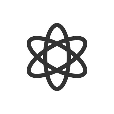Atom simgesi beyaz arkaplanda izole edildi. Bilim sembolü modern, basit, vektör, web sitesi tasarımı için simge, mobil uygulama, ui. Vektör İllüstrasyonu