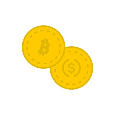 Bitcoin ve USD para simgesi beyaz arkaplanda izole edildi. Şifreleme sembolü modern, basit, vektör, web sitesi tasarımı için simge, mobil uygulama, ui. Vektör İllüstrasyonu