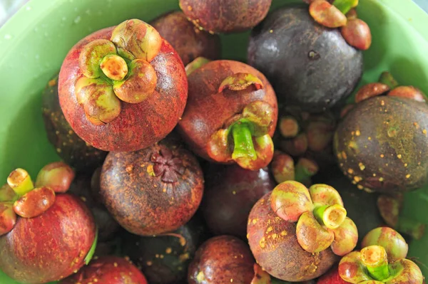 Čerstvý Mangosteen Košíku — Stock fotografie