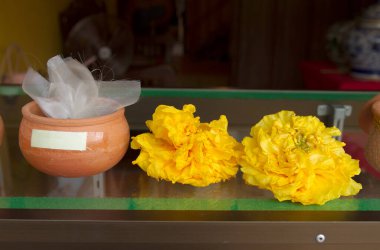 Sarı çiçekler cam masanın üzerinde..