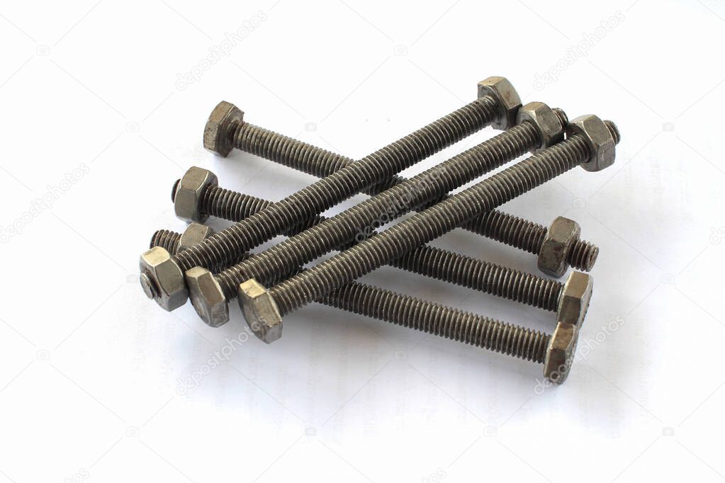 Screw and bolt nut working item  on white background
