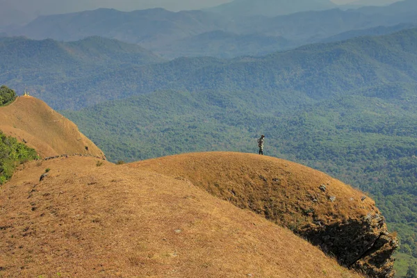 Fevereiro 2015 Chiang Mai Tailândia Prado Dourado Montanhas Durante Pôr — Fotografia de Stock