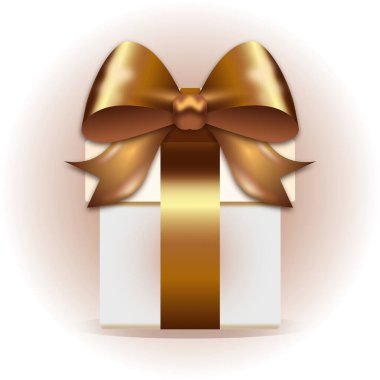 Altın fiyonklu beyaz hediye kutusu. Pankart için vektör ağı ögeleri