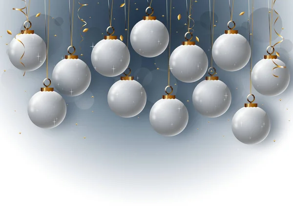 Hintergrund Mit Grauen Weihnachtskugeln Und Glitzern — Stockvektor