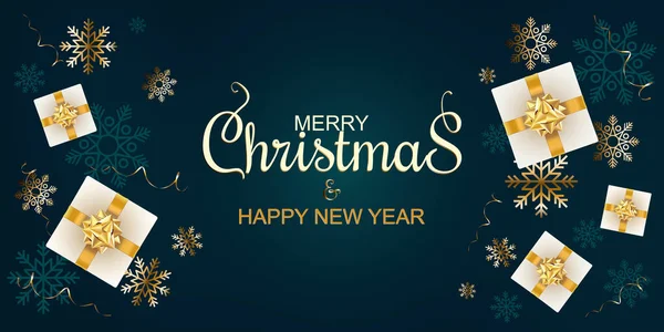 Mutlu Noeller vekil yeşil davetiye kartı Hediyeler, kurdeleler ve kar taneleri