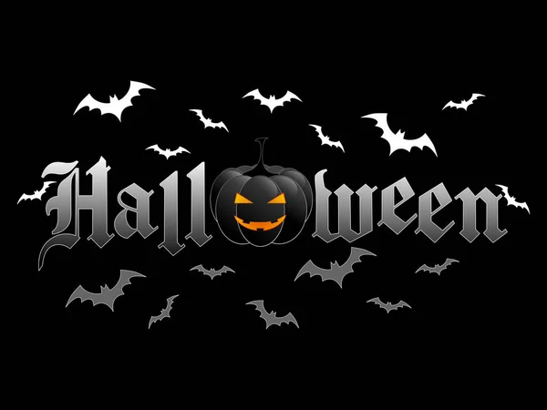 Halloween Assustador Preto Branco Fundo Com Abóbora Escura Morcegos — Vetor de Stock