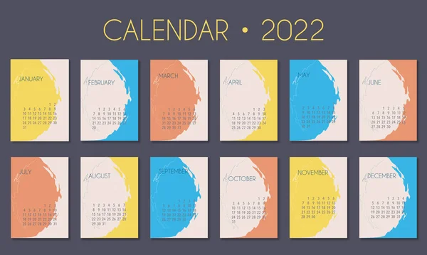 Calendário 2022 Modelo Azul Amarelo Laranja Projeto Calendário Mesa Início — Vetor de Stock