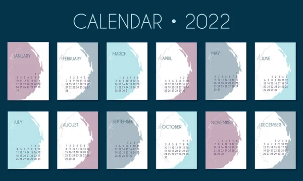 カレンダー2022テンプレート 紫と青の机のカレンダーのデザイン 週の開始月曜日に プランナー 文房具 壁のカレンダー ベクターイラスト — ストックベクタ