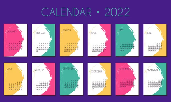 Calendario 2022 Plantilla Amarillo Brillante Verde Rosa Diseño Calendario Escritorio — Archivo Imágenes Vectoriales