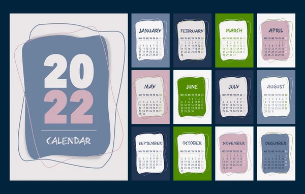 Kalendervorlage 2022 Rosa Blau Grün Und Weiß Tischkalender Design Wochenstart — Stockvektor