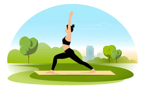 Mulher Fazendo Exercício Ioga Natureza Relaxe Livre Fitness Saúde Estilo — Vetor de Stock