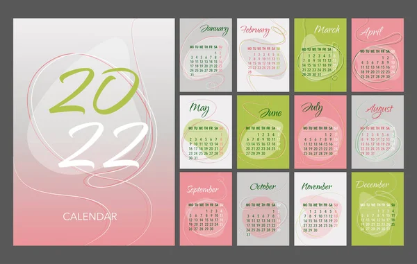 Calendário 2022 Modelo Rosa Branco Verde Projeto Calendário Mesa Começo — Vetor de Stock