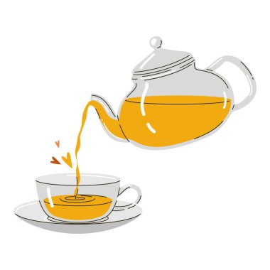 Cam çaydanlık fincana çay dolduruyor.