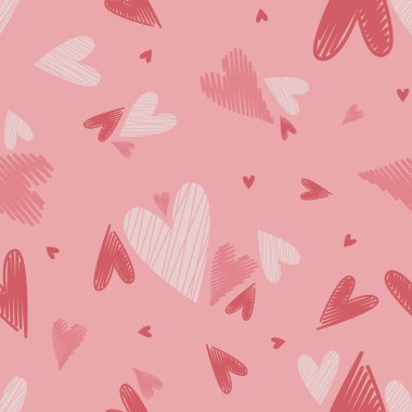 Kusursuz desenli, elle çizilmiş kalpler. Sevgililer Günü vektör illüstrasyonu