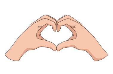 Eller kalp şeklinde aşk jesti yapıyor. Vektör illüstrasyonu