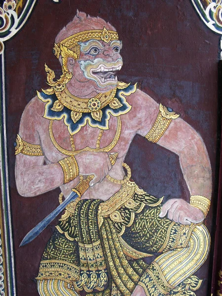 2013年1月25日タイ バンコク王宮の壁に神話上の戦士が描かれる — ストック写真
