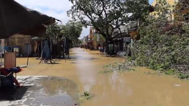 Une rue inondée d'arbres tombés à Hoi An après que le typhon Molave ait frappé — Video