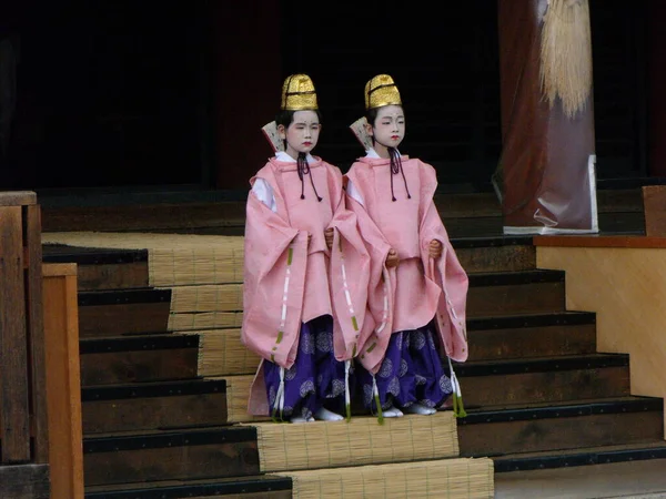 Kyoto Japan July 2016 Two Japanese Children Dressed Traditional Kimono — Stock Photo, Image