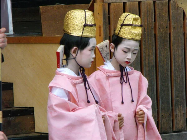 Kyoto Japan Juli 2016 Zwei Japanische Kinder Traditionellem Kimono Und — Stockfoto