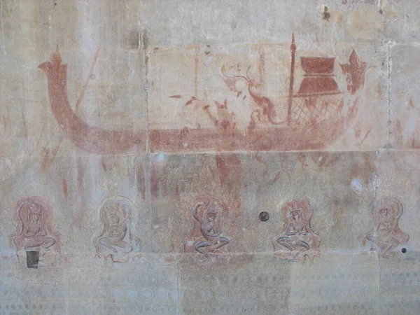 Siem Reap Καμπότζη Απριλίου 2016 Αρχαίο Ανάγλυφο Πέντε Χορεύτριες Σκαλισμένες — Φωτογραφία Αρχείου