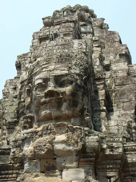 Siem Reap Cambodja April 2016 Gezicht Gebeiteld Steen Bij Bayon — Stockfoto