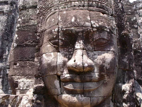 Siem Reap Cambodia April 2016 Close Womans Face Carved Stone — 스톡 사진