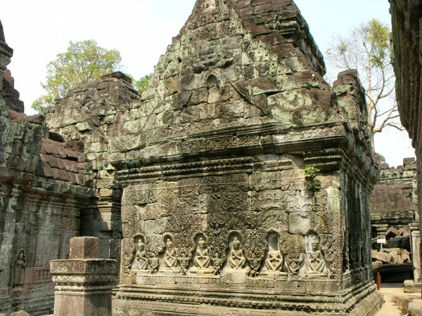 Siem Reap Cambodja April 2016 Gesneden Stenen Muur Een Van — Stockfoto