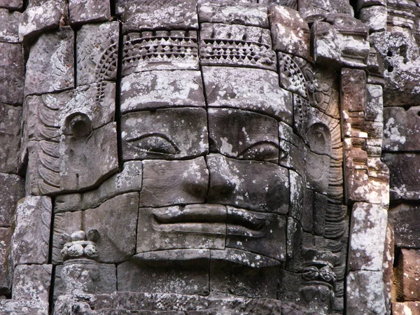 Siem Reap Kambodža Dubna 2016 Ženská Tvář Vytesaná Kameni Chrámovém — Stock fotografie