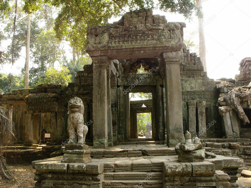 Siem Reap, Cambodia, April 8, 2016: Entrance to one of the temples in the Khmer temple complex of Angkor