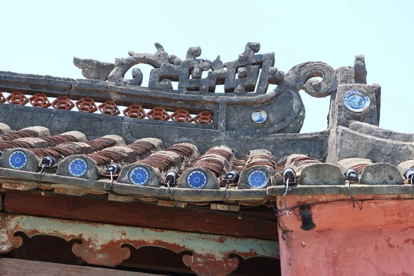 Hoi Vietnã Maio 2021 Detalhe Decoração Telhado Ponte Japonesa Hoi — Fotografia de Stock