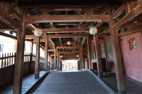 Hoi An, Vietnam, May 15, 2021: Inside passage of the Japanese Bridge in Hoi An, Vietnam. One of the most emblematic monuments of the city