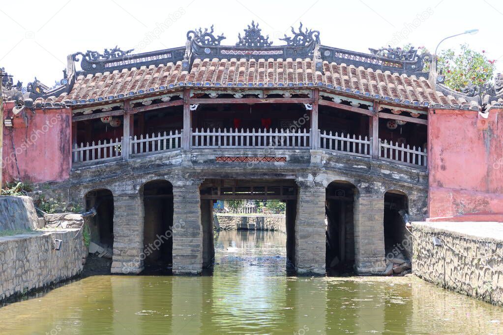 Hoi An, Vietnam, May 15, 2021: Chua cau bridge. Known as the Japanese Bridge in Hoi An, Vietnam. One of the most emblematic monuments of the city