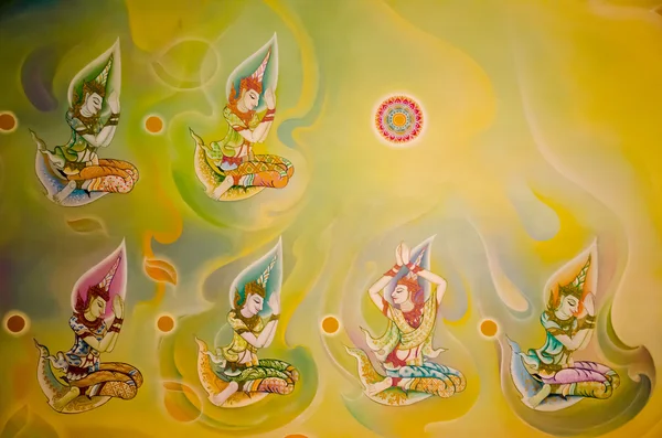 Engelsmalerei im Buddhismus Tempelwand — Stockfoto
