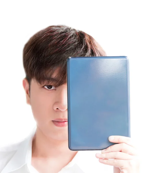 Asian Mężczyzna trzyma jego Tablet — Zdjęcie stockowe