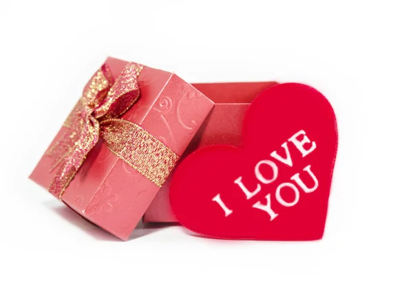 Red heart with red gift box — Stock Photo, Image