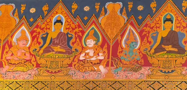 Thai Style Mural Painting in Wat Hualamphong Thailand — Stock Photo, Image