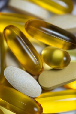 Vitamin ve birçok gıda takviyeleri hapları makro dikey