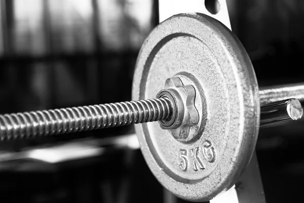 Barbell gericht op 5 kg plaat zwart-wit — Stockfoto