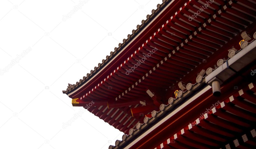 Senjoji temple roof isolated on white 