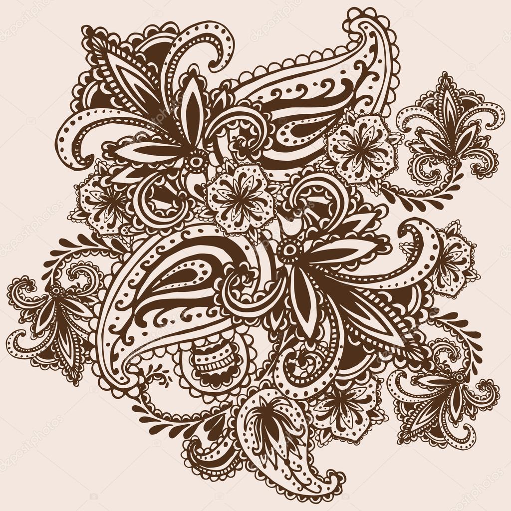 Hand-Drawn Henna Mehndi Abstract Mandala Flowers