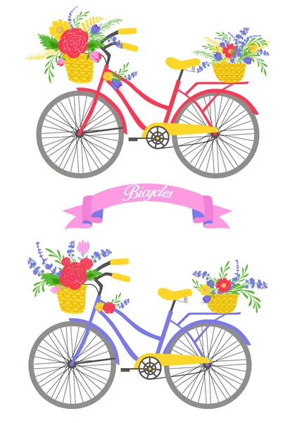 Cykel med blommor. — Stock vektor