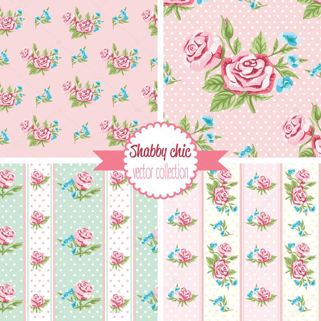 Shabby Chic Rose Patterns. Set seamless pattern.