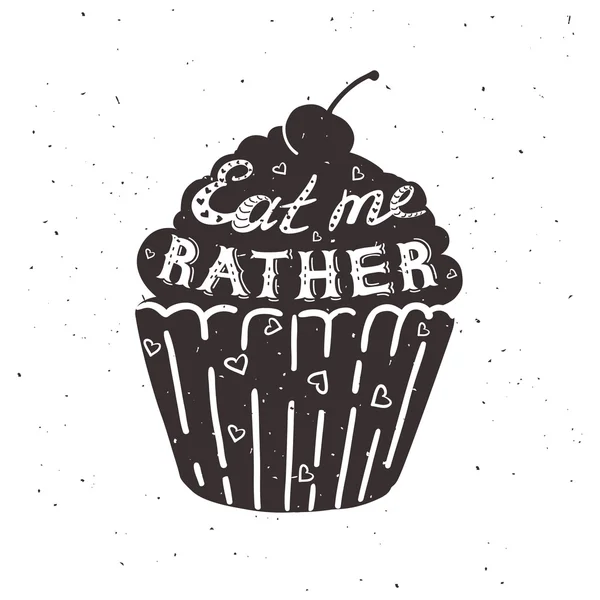 Hand drawing cupcake with text, eat me rather. — Stock Vector