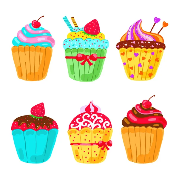 Cupcake ayarlayın. Çizilmiş vektör çizim el — Stok Vektör