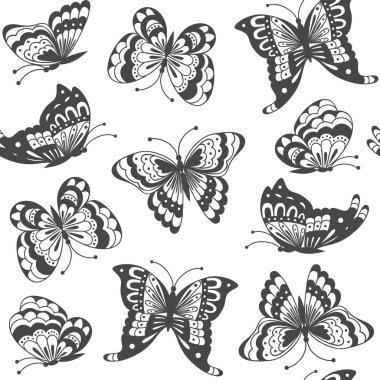 Beyaz bir arka plan üzerinde kelebekler seamless modeli. Vektör çizim  