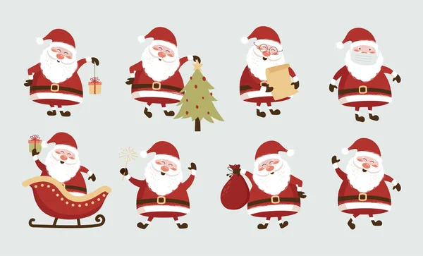 Collezione Natale Babbo Natale Babbo Natale Divertente Personaggio Diverso Buon — Vettoriale Stock