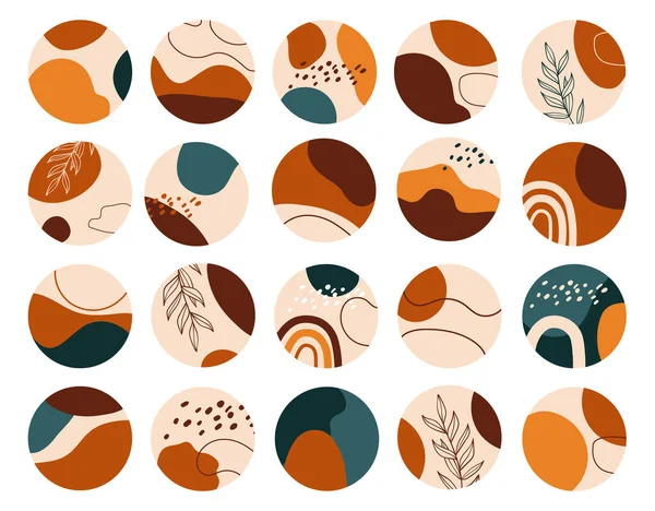 Een Set Highlights Cover Iconen Ronde Textuur Bloemenpictogrammen Voor Sociale — Stockvector