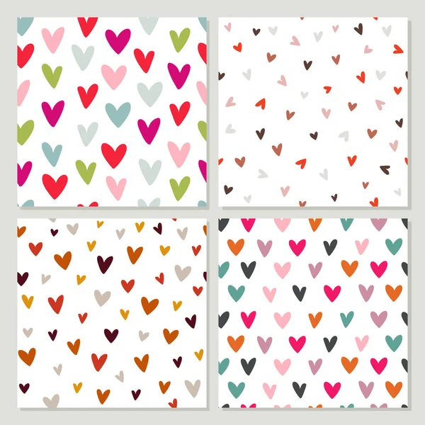 Set Seamless Patterns Hearts Vector Illustration — Stock Vector