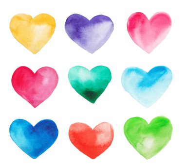 Suluboya kalpler beyaz arkaplanda