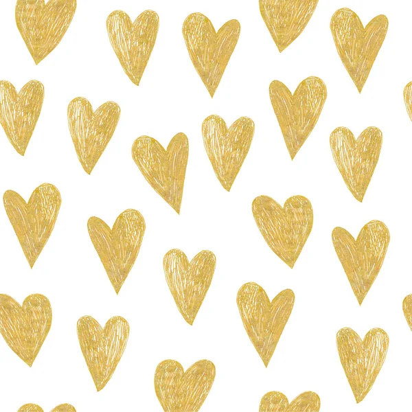 Бесшовный Рисунок Золотыми Сердцами Белом Фоне — стоковое фото